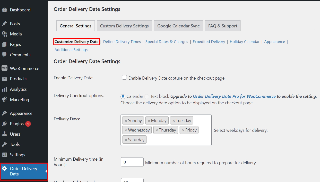 Delivery Weekdays - Tyche Softwares Documentation