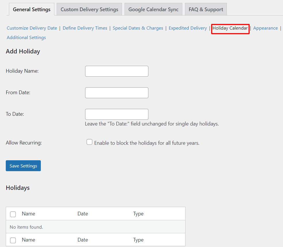 Holidays - Tyche Softwares Documentation