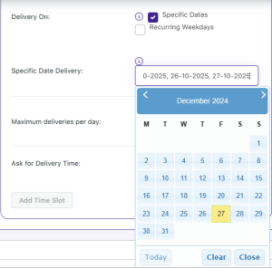 Specific Dates Deliveries - Tyche Softwares Documentation