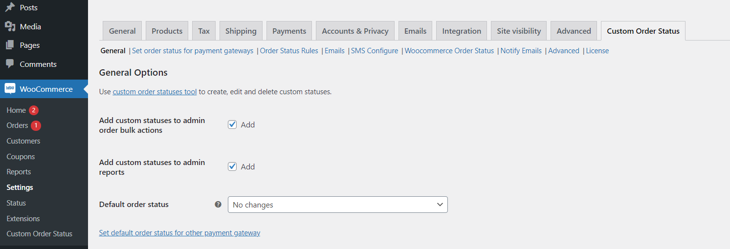 Custom Order Status for WooCommerce General Settings - Tyche Softwares Documentation