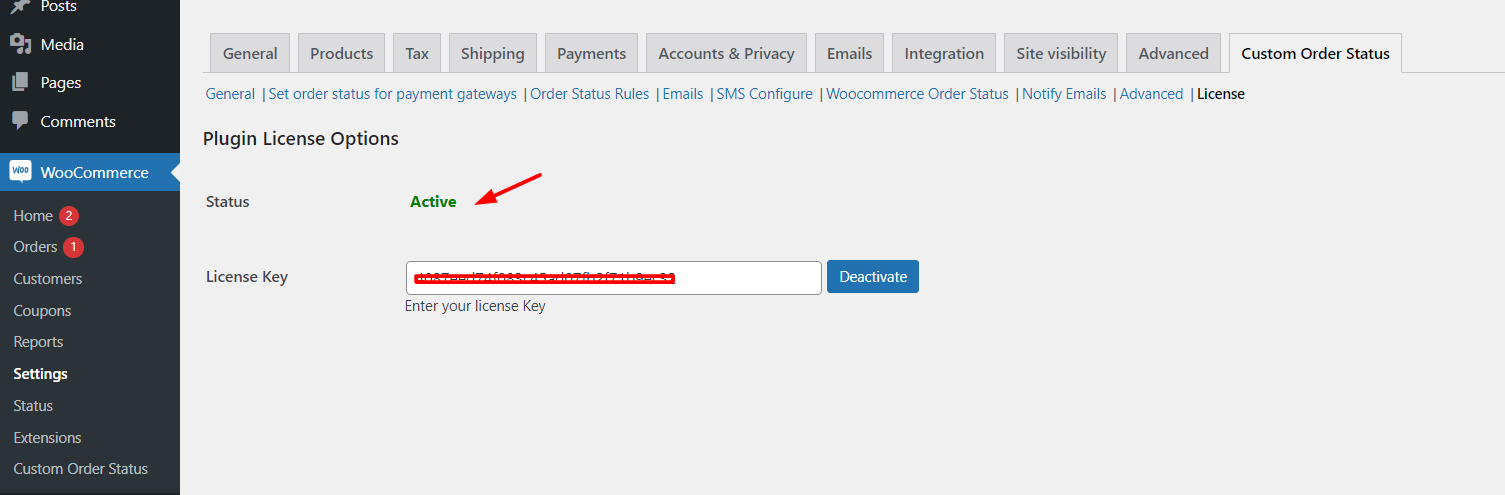 Activating The License Key Of Custom Order Status for WooCommerce - Tyche Softwares Documentation