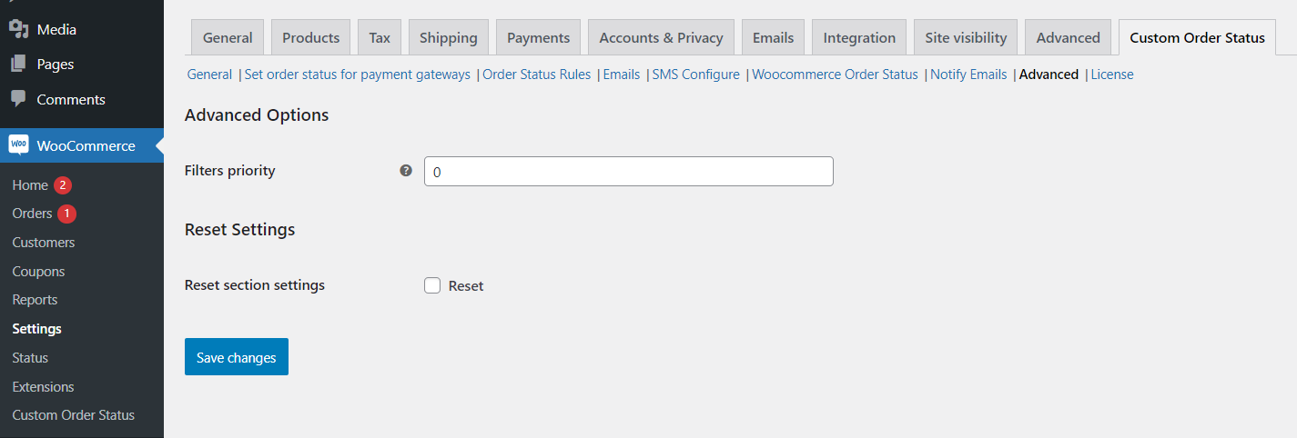 Custom Order Status for WooCommerce Advanced Settings - Tyche Softwares Documentation