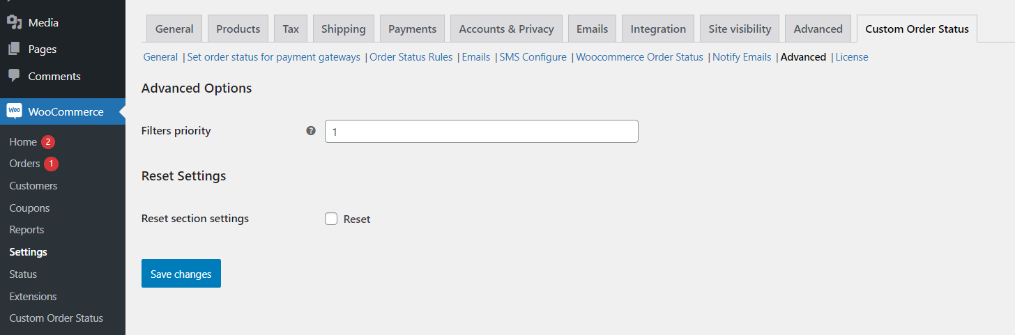 Custom Order Status for WooCommerce Advanced Settings - Tyche Softwares Documentation