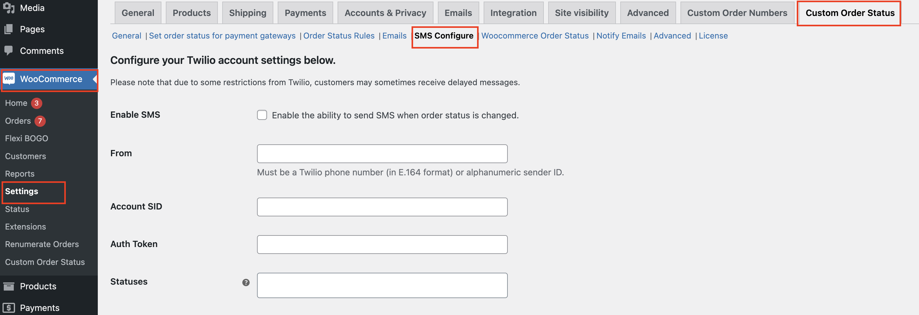 Notify customers about change in order status with SMS - Tyche Softwares Documentation