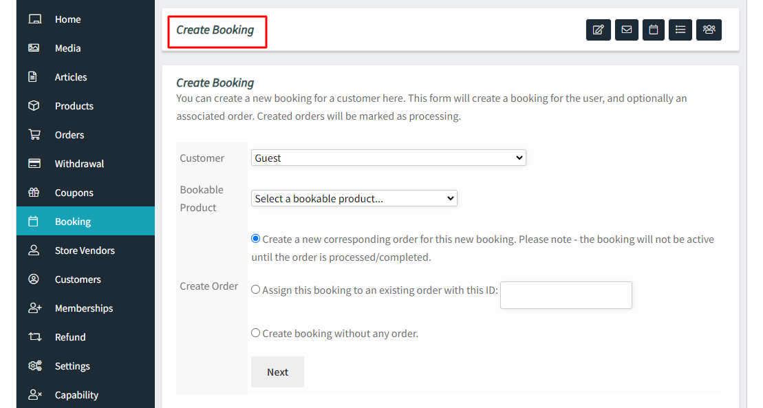 How WCFM Vendors can create manual bookings - Tyche Softwares Documentation