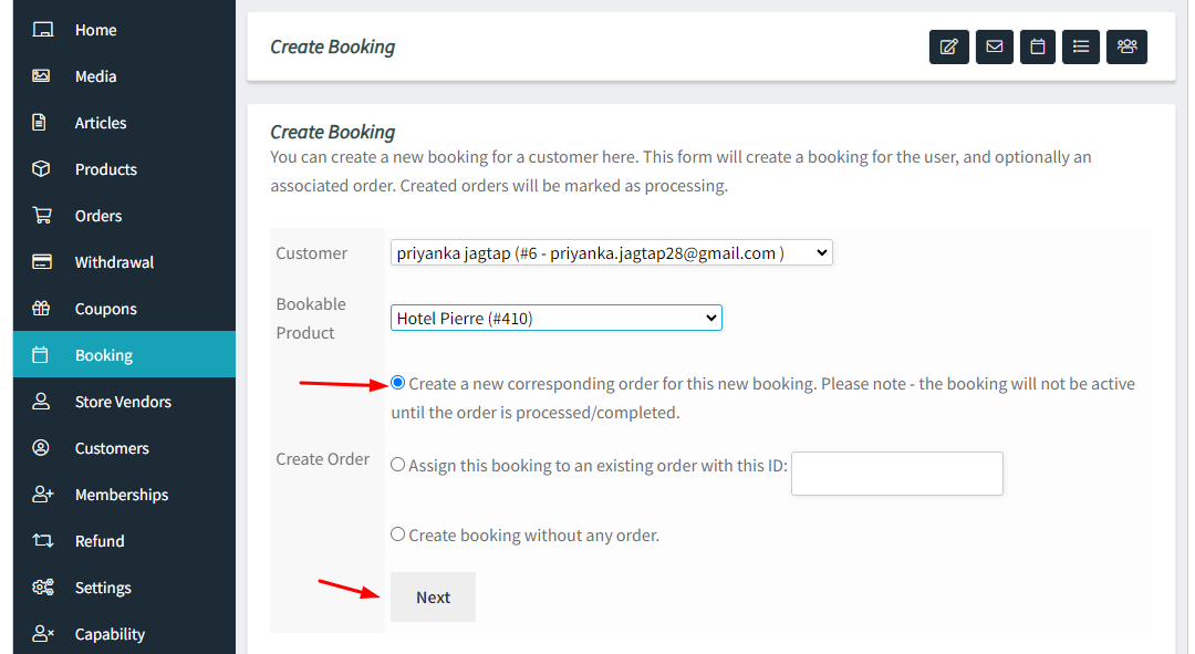 How WCFM Vendors can create manual bookings - Tyche Softwares Documentation