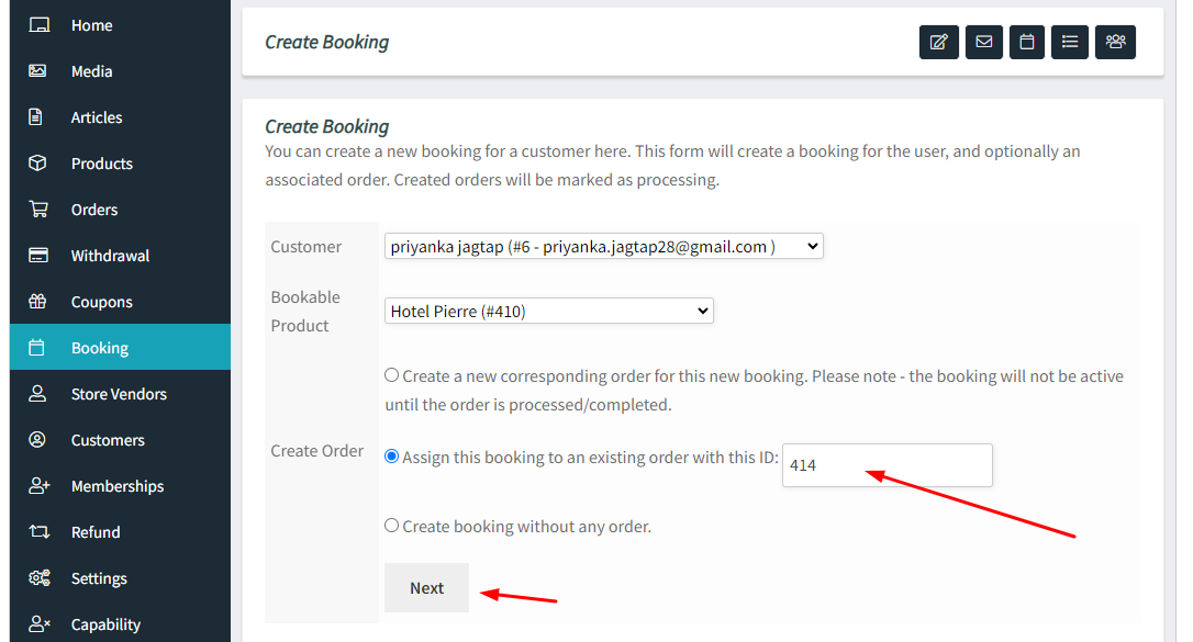 How WCFM Vendors can create manual bookings - Tyche Softwares Documentation