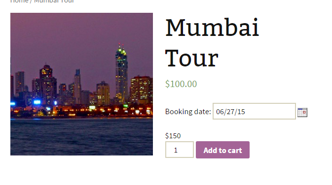 Pricing for WooCommerce Bookings - Mumbai Tour - Product Page