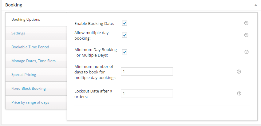 How to sell hotel bookings with WooCommerce - Screenshot of the booking setting