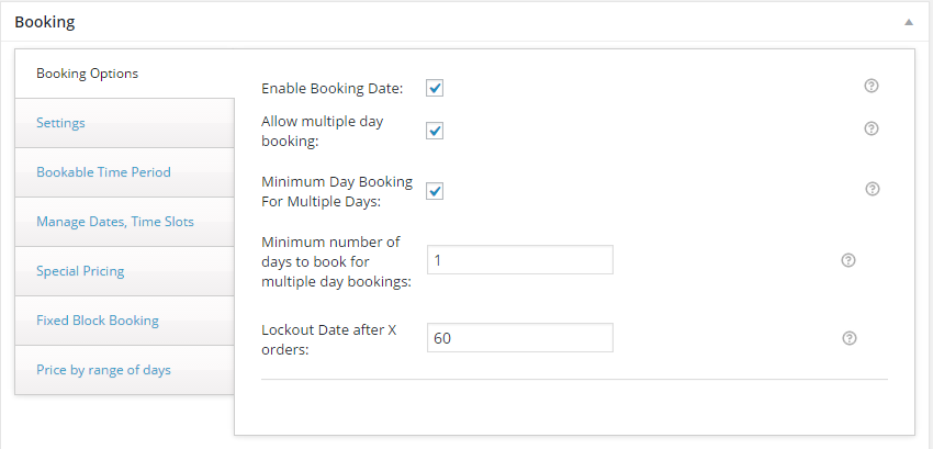 Variations with WooCommerce Booking - Booking settings