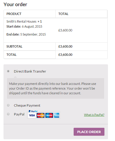 Rentals with WooCommerce - Screenshot of the checkout page