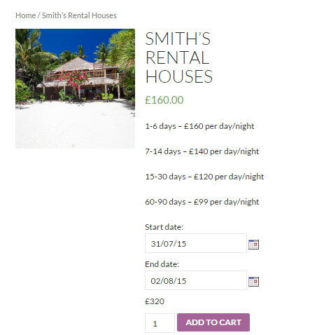 Rentals with WooCommerce - Screenshot of the frontend