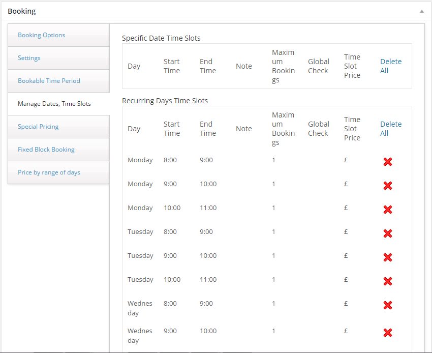 Turn your WooCommerce store into a booking platform - Manage Dates, Time Slots Tab