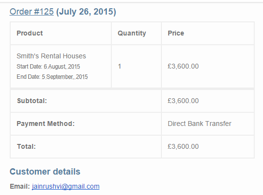 Rentals with WooCommerce - Screenshot of the admin email