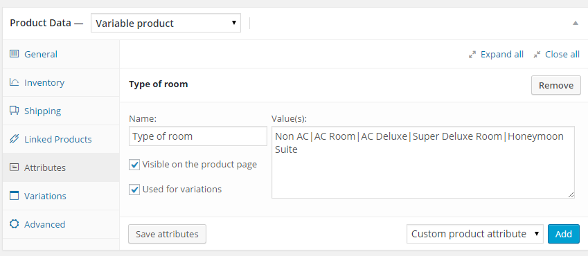 Variations with WooCommerce Booking - Product attributes setting