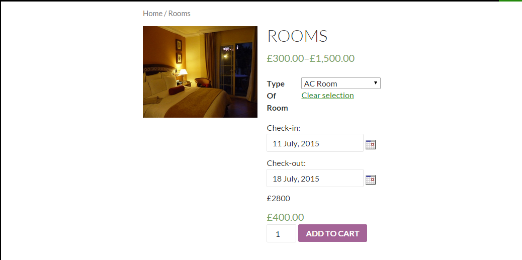 Variations with WooCommerce Booking - Frontend of hotel bookings 