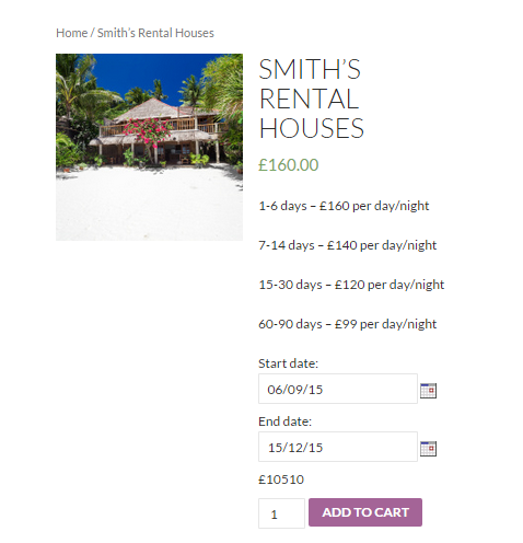 Rentals with WooCommerce - Screenshot of the frontend