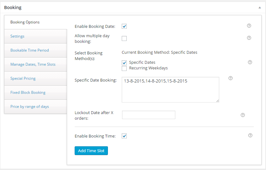 Screenshot for the general booking settings