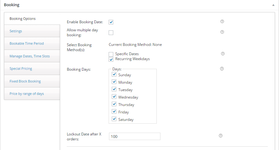 Hourly Rates in WooCommerce - General Booking Settings