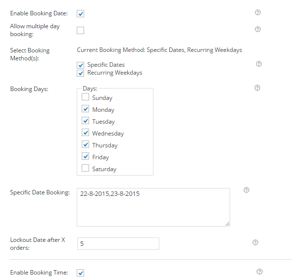 Settings for specific dates and recurring weekdays