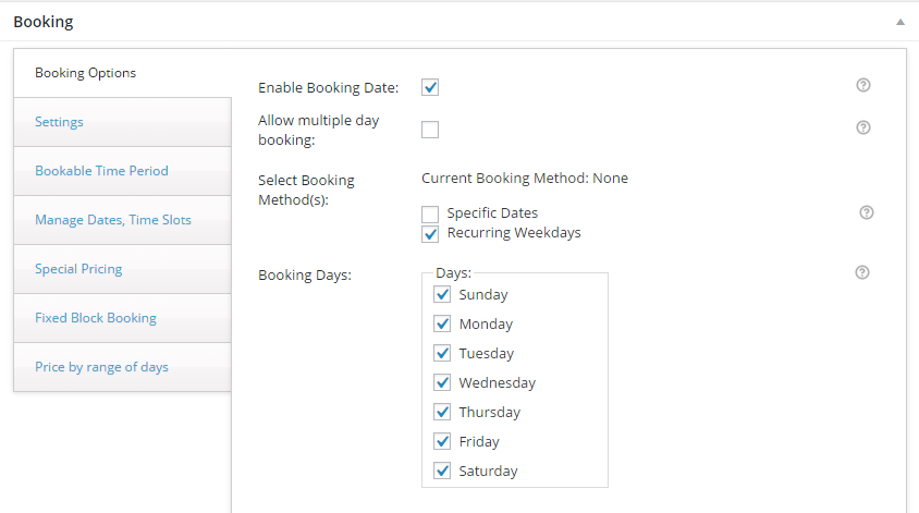 Prevent booking on certain dates with WooCommerce - General Booking Settings