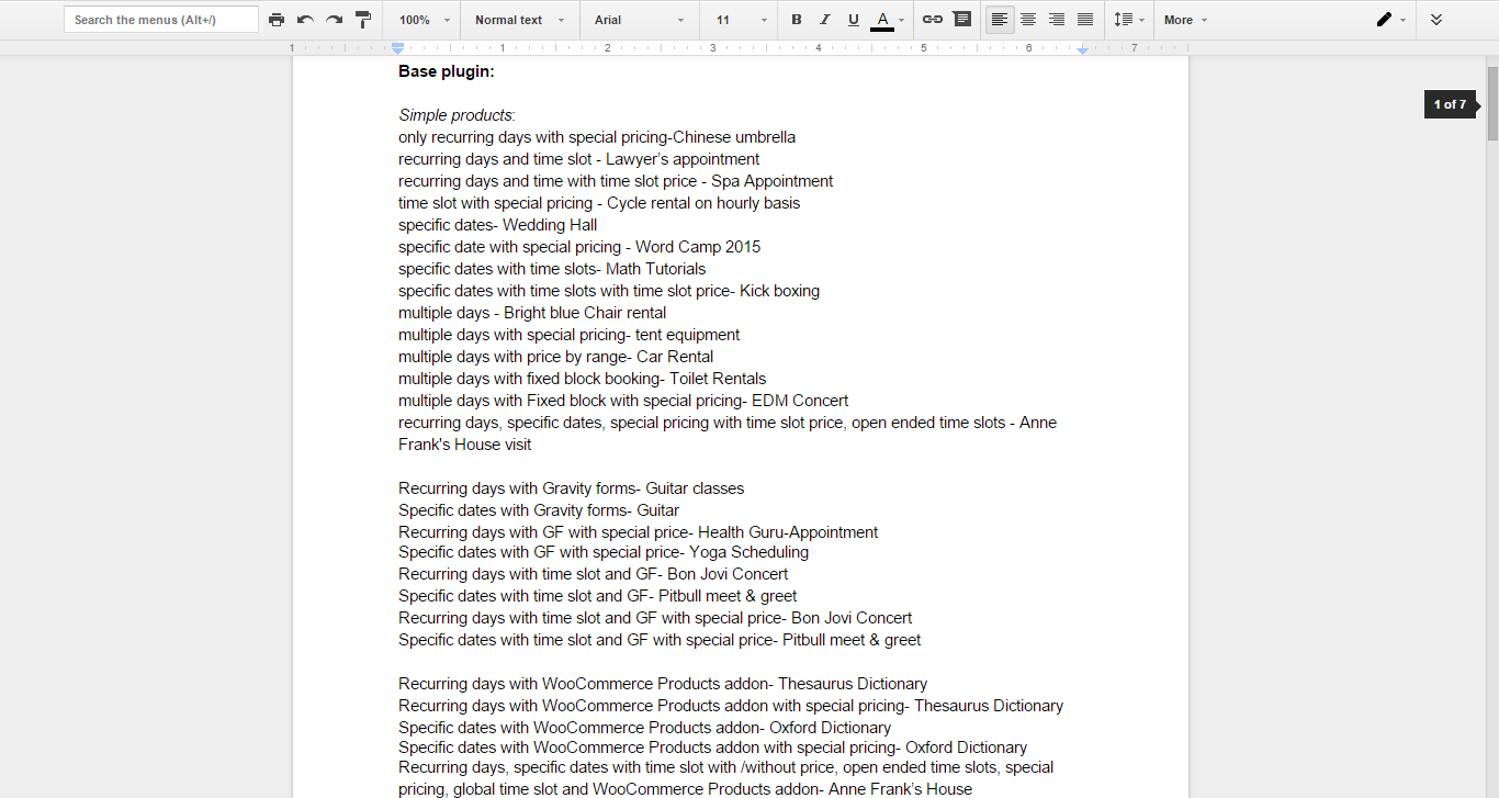 Sneak preview of our Testing Environment at Tyche Softwares - Product List on Google Doc