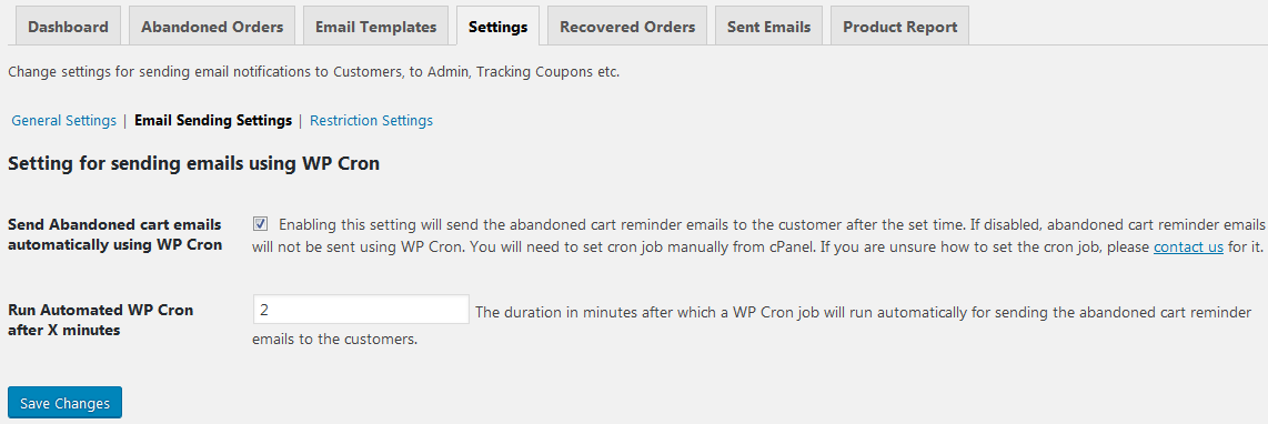 Email sending settings - What are the Email Sending and Restriction settings of Abandoned Cart Pro for WooCommerce plugin?
