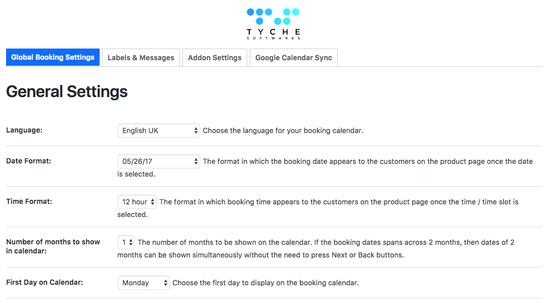 Global Booking Settings