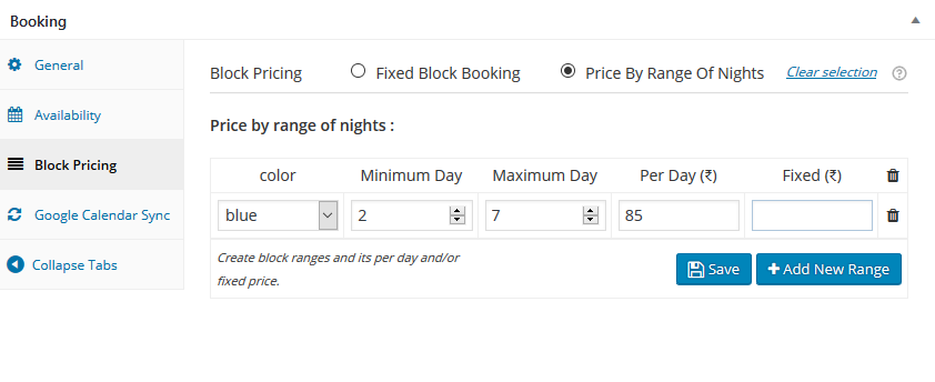 Price Ranges Tab