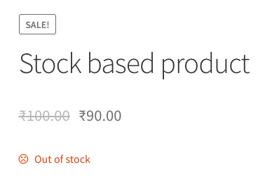 Display out of stock label below WooCommerce product title - Out of stock label shown below WooCommerce product price