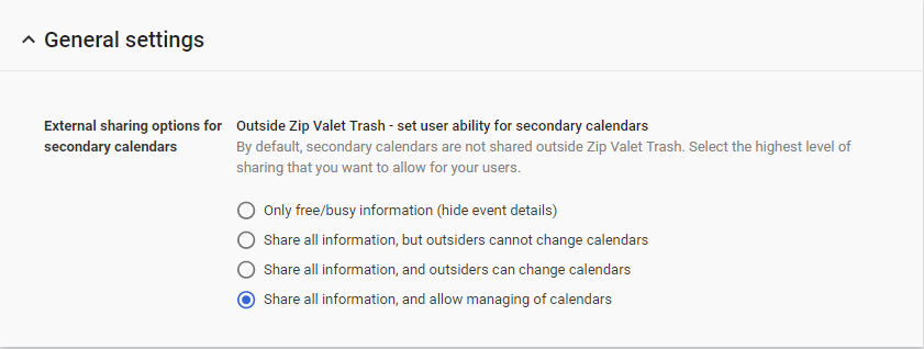 Secondary Calendar Settings