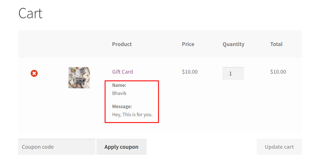 Add Cart & Order item meta for WooCommerce - cart page