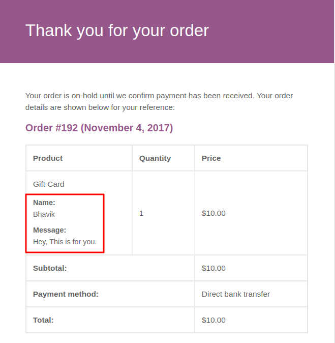 Add Cart & Order item meta for WooCommerce - order item meta in email