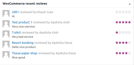 WooCommerce recent reviews widget - wordpress dashboard widget