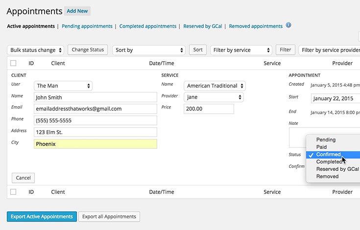 Editing an Appointment with WordPress Appointments+ Plugin