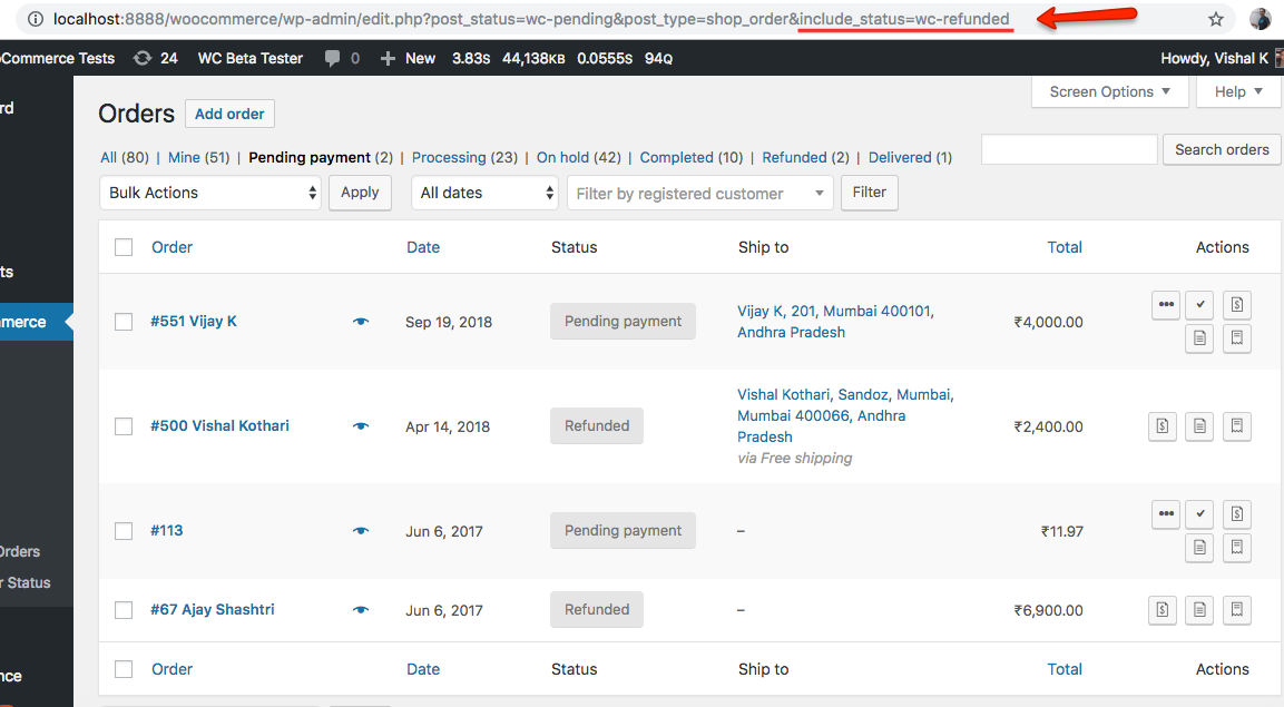 WooCommerce orders with status as Pending & Refunded being shown