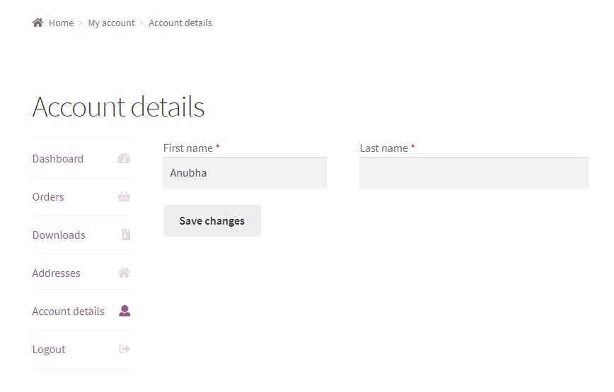 How to remove the Last name field from the My Account page in WooCommerce - Email and Password fields removed from My Account page
