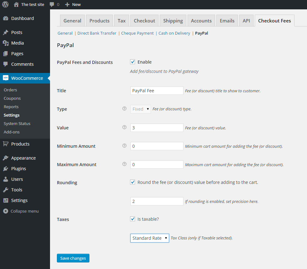 Screenshot1 of plugin Payment Gateway based fees and discounts - add charges or discounts for different payment methods in WooCommerce