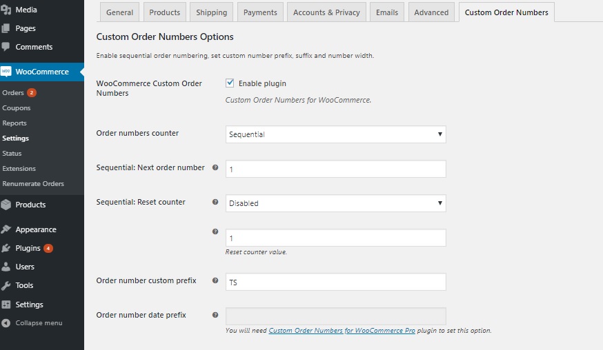 how WooCommerce order numbers are generated - Custom Order Numbers for WooCommerce Plugin Screenshot