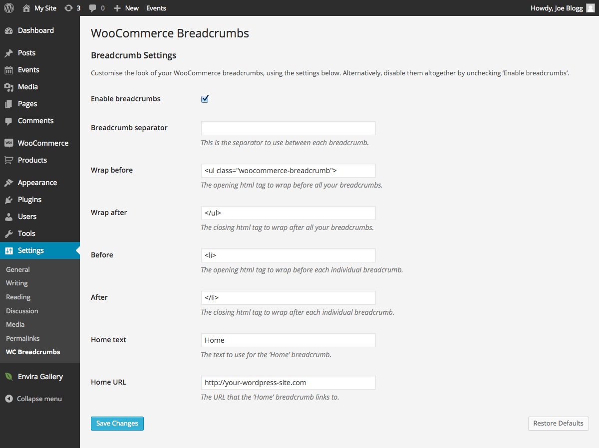 change the shop name and URL in WooCommerce breadcrumbs -Plugin Screenshot