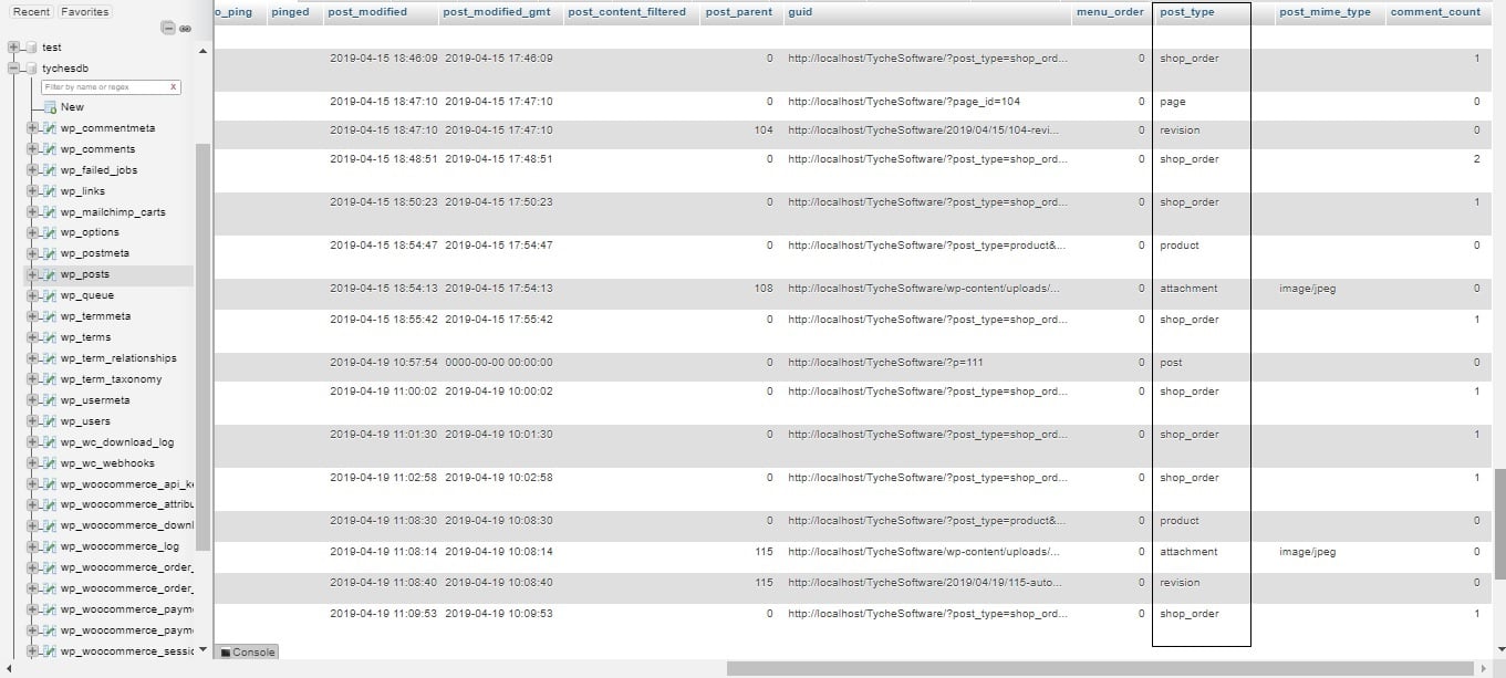 how WooCommerce order numbers are generated - The post_type column in the wp_posts table