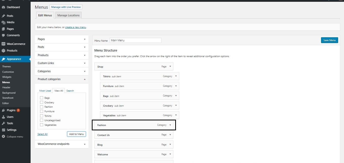 How to show WooCommerce categories in the menu - Category added to the menu at top-level