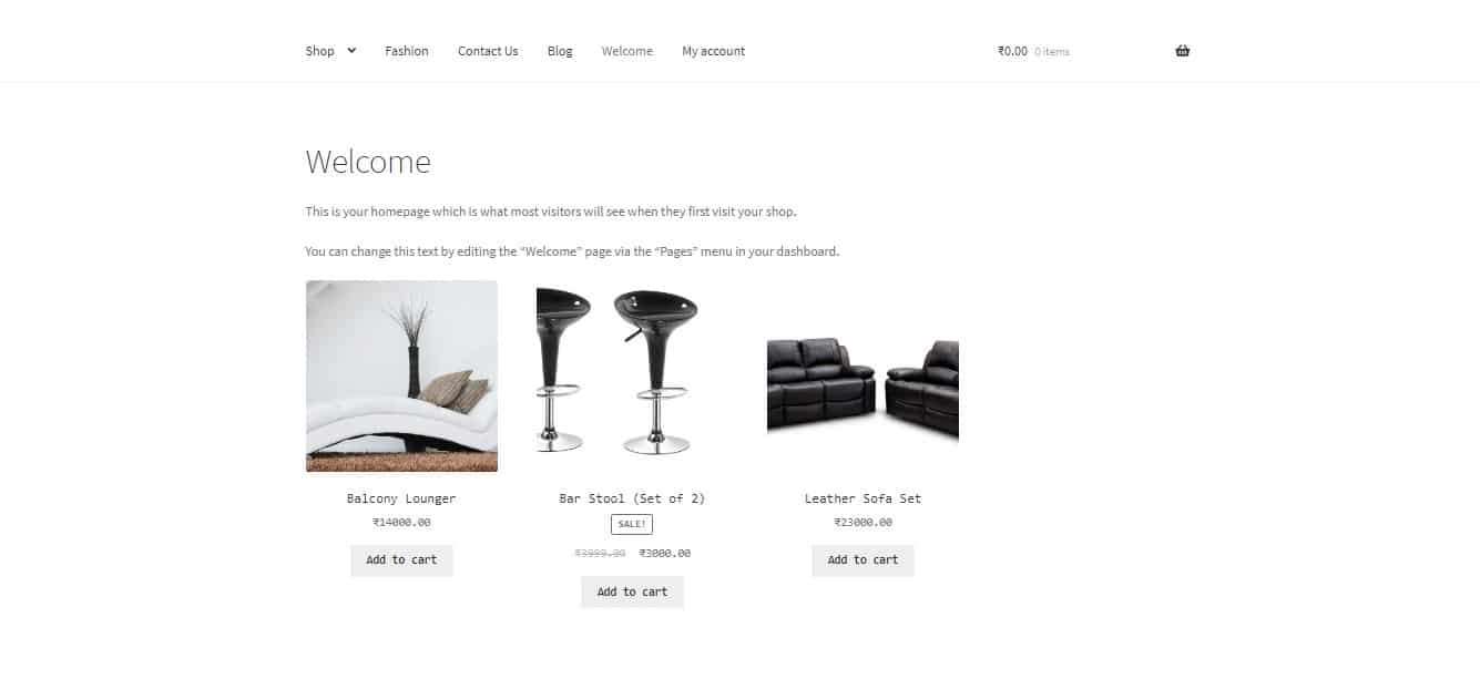 show WooCommerce categories on the homepage - Products from the furniture category displayed