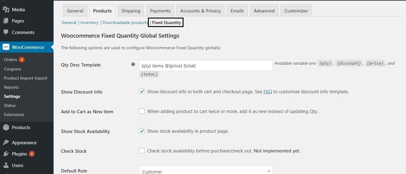 restrict the quantity field to selected numbers in WooCommerce - The WooCommerce Fixed Quantity plugin.