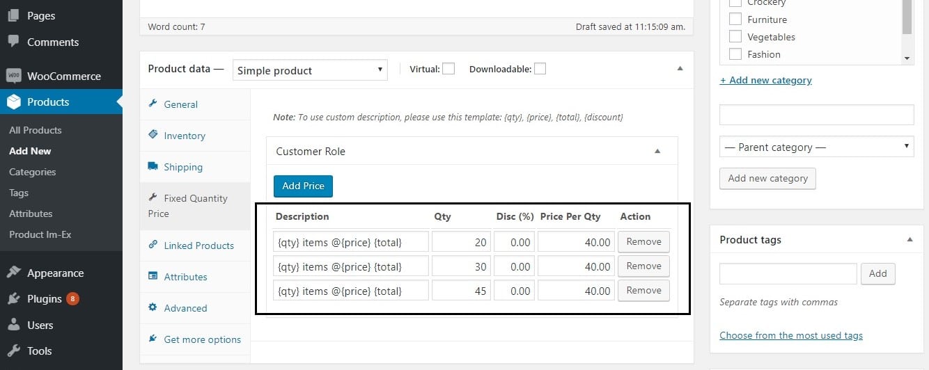 restrict the quantity field to selected numbers in WooCommerce - Quantities added using the Fixed Quantity Plugin