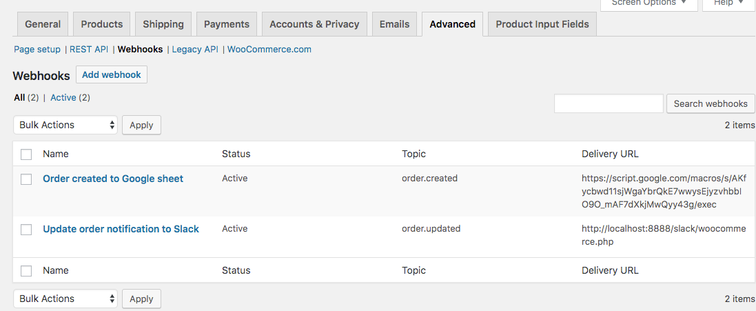 creating woocommerce webhook to enable woocommerce orders to be exported to google sheet