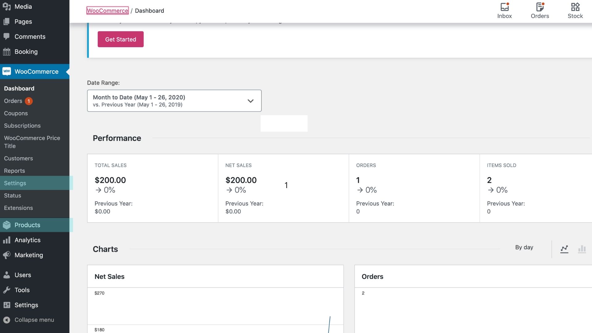 woocommerce dashboard