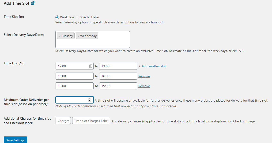 Add multiple time slots individually