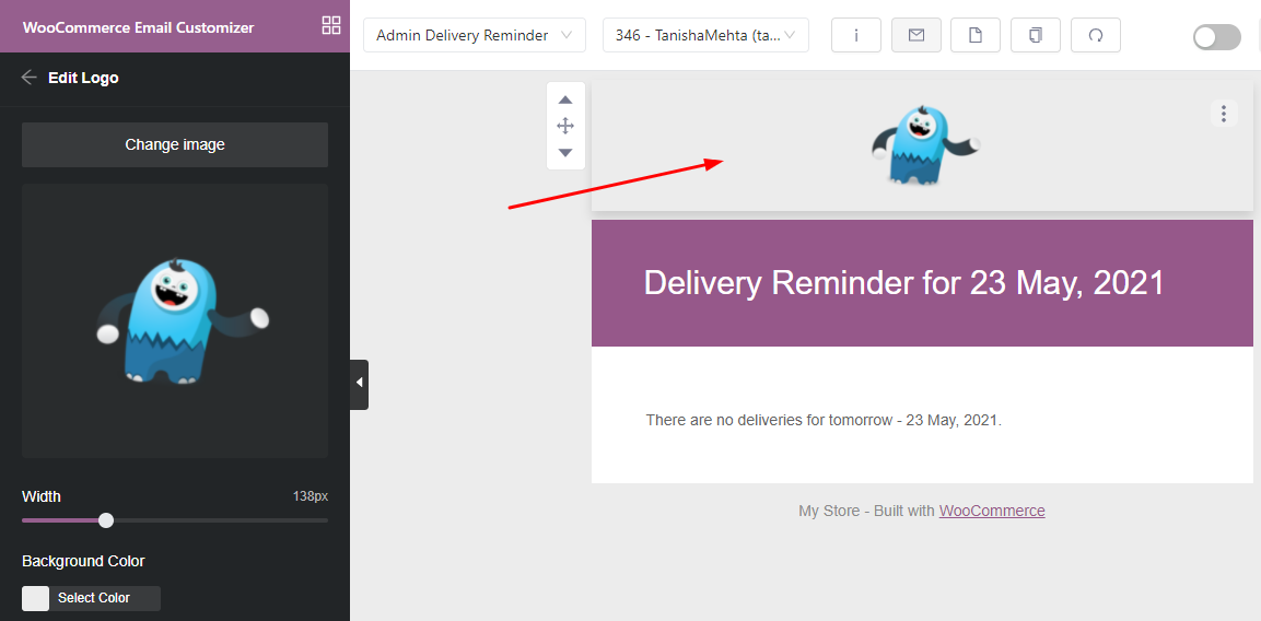 image showing how to insert logo to your order email template in Woocommerce 