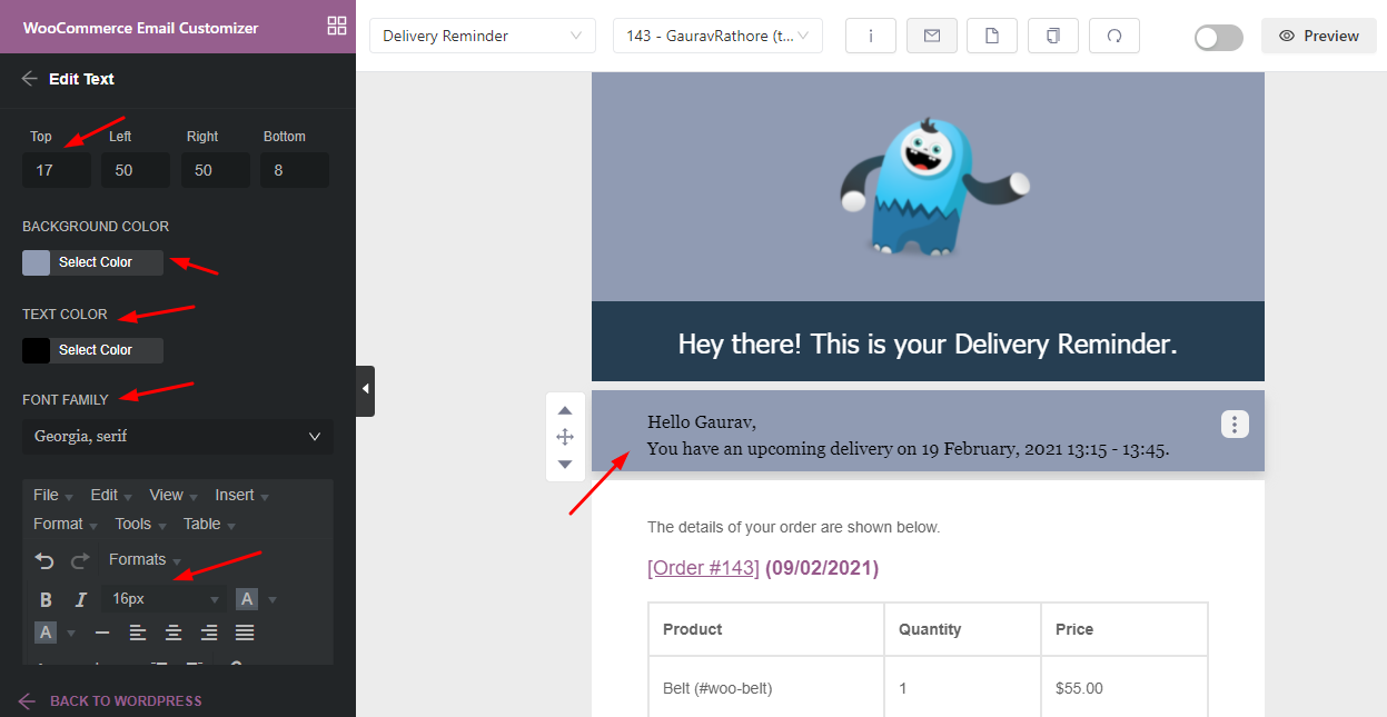 Woocommerce order email customization: changing the text that addresses customer